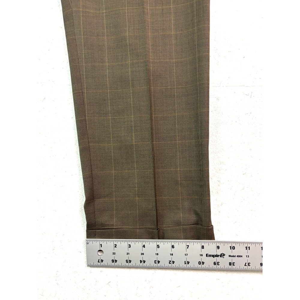 Jos A Bank 38x29 Brown Windowpane Suit Pants 100% Wool Pleated Trousers Cuffed - Picture 5 of 9